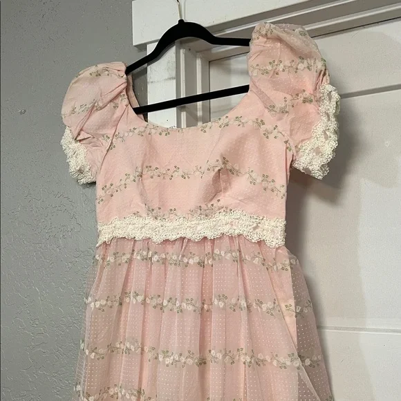 VINTAGE WOMENS REGENCY SWISS DOT LONG MAXI DRESS WITH PUFF SLEEVES SMALL - Picture 3 of 17